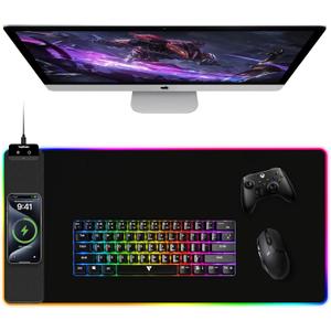 TopMade Mouse Pad with Wireless Charging, 31.5" x 15.75" Large Desk Mat RGB Gaming Mousepad, LED Desk Pad Keyboard Pad with Ultra-Smooth Surface & Non-Slip Rubber Base, Waterproof Desk Pad