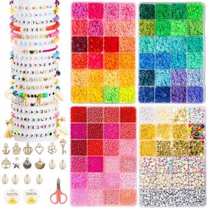 Goldwise Jewelry Making Bead Kit  4 Storage Boxes, 13056 Pcs 72 Colors Valentines Day Themed Clay Beads & Glass Seed Beads with Letter Beads and Charms, DIY Bracelet & Jewelry Making Supplies