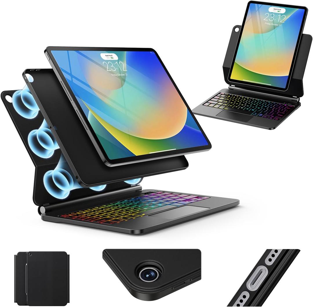 GGQFGTOJ for iPad 9th Generation Case with Keyboard,Keyboard Case for iPad 9th/8th/7th Gen， Magic-Style Magnetic Keyboard Case with 7-Color Backlight, Black 