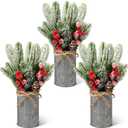 Tioncy 3 Sets Christmas Centerpiece Table Decorations Xmas Floral Arrangement Farmhouse Galvanized Pots with Pine Cone Red Holly Berry Picks Sprays for Dining Table Kitchen Indoor Home(Tin Color)