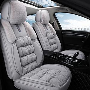 AOOG Fuzzy Car Seat Covers Full Set, Fluffy Automotive Seat Covers for Cars SUV Pick-up Truck, Soft Plush Synthetic Fur Car Seat Cushions, Warm Seat Cover Winter Protector, Grey