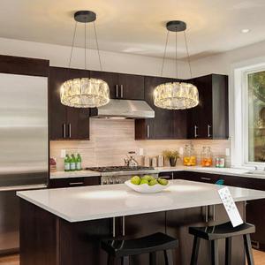 HAIXIANG Modern Crystal Chandelier Dimmable LED 8 Inch Ring Pendant Lights Adjustable Glam Chandeliers Lighting Fixtures for Dining Room Living Room Bedroom Black Light