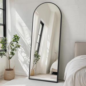 Sweetcrispy 71"x26" Arched Full Length Mirror, Standing or Leaning Full Body Mirror with Aluminum Alloy Thin Frame, Suitable for Bedroom or Cloakroom,Black