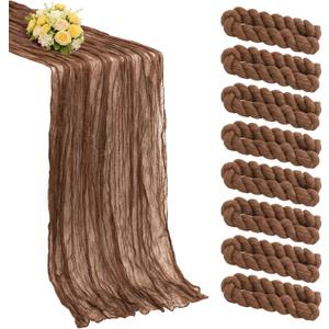 8 Pack Brown Cheesecloth Table Runner 21x120 Inch Gauze Table Runners Reusable Polyester 10ft Boho Rustic Cheese Cloth Table Runner for Wedding Party Baby Shower Birthday