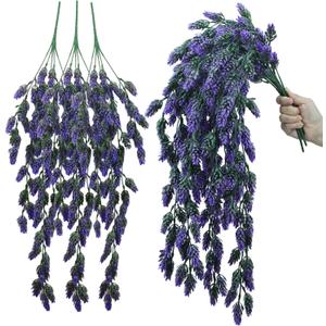 3 Pcs Artificial Hanging Plants Hops Purple Plastic Vines Hops Flowers Purple Garland Fake Hanging Vines UV Resistant for Home Wall Garden Balcony Wedding Party Decoration(Purple)