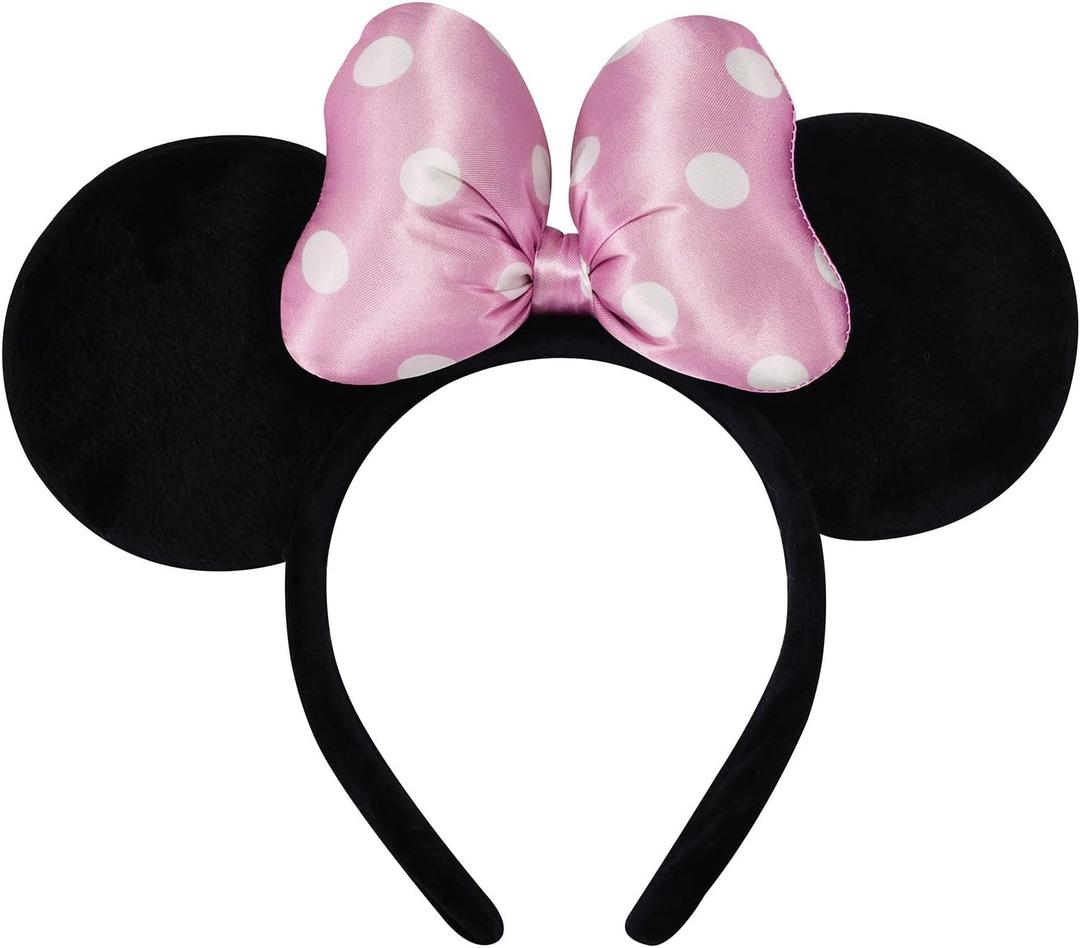 Handmade Mouse Ears Headband for Women and Ladies, Polka Dot Bow Minnie Ears Costume Accessories (Light Pink)