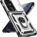 for Samsung Galaxy S25 Ultra Case with Slide Camera Cover HD Screen Protector [Military Grade Drop Tested] Magnetic Ring Holder Kickstand Protective Phone Case for Galaxy S25 Ultra 5G 2025, Silver