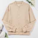 EVALESS Womens Bomber Jacket Coat Casual Stand Collar Zip Up Lightweight Fall Fashion Jackets Outfits with Pockets (Beige, S)