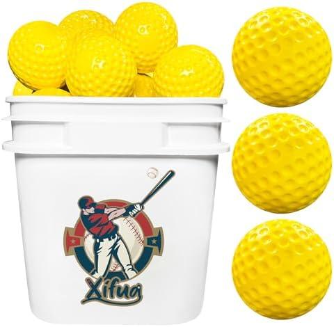 Xifua Bucket Pitching Machine Baseballs 16 Pack - 60 MPH High Bouncy Yellow Dimpled Practice Balls | Lightweight & Durable for Batting/Fielding Training | Indoor/Outdoor All Ages