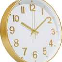 Modern Wall Clock, 10 Inch Digital Wall Clocks Battery Operated, Round Non Ticking Silent Analog Clock for Bedroom Living Room Kitchen Office Gym Classroom Decor, Gold Battery Clock