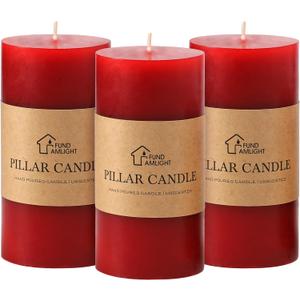3x6 Inch Red Pillar Candles Set of 3 - Decorative Unscented Pillar Candle, Long Burning Dripless Candles, Smokeless Large Pillar Candles for Wedding, Dinner and Home Decor