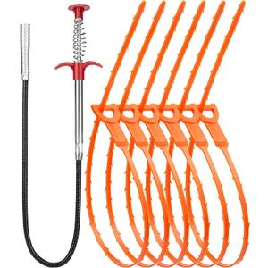 Oanie 7 Pack Drain Cleaner - 25inch Hair Clog Remover Tool, Sticks To Drain Hair, Sink Snake for Shower, Kitchen Sink, Bath Tub, Bathroom