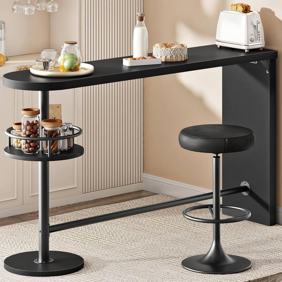 HOOBRO Bar Height Table, 2-Tier Kitchen Bar Table, Counter Height Dining Table with 8 EVA Non-Slip Pads, Breakfast Table for Dining Room, Kitchen, Living Room, Bar, Black BB124BT01