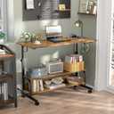 Besiost 39" Height Adjustable Standing Desk with Power Outlets - Manual Rolling Stand Up Desk with Wheels Small Portable Computer Desk Mobile Laptop Table with Storage Shelves for Home Office, Rustic