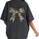 RoseSeek Girl's Bow Leopard Graphic Tees Short Sleeve Preppy Summer T Shirt Aesthetic Baggy Tops,10Y