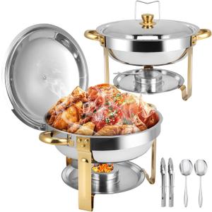 Chafing Dishes for Buffet 2 Pack, 5QT Round Chafing Dish Buffet Set [Elegant Gold and Silver Colors] Stainless Steel Buffet Food Warmers Sets for Catering Events Home Parties Dinners with Complete Set