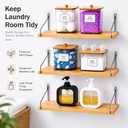 Laundry Room Organization Set, 3pack Wall Mounted Bamboo Floating Shelves with 4 Clear Laundry Pod Containers and 2 Soap Dispensers, No Drill Bathroom & Laundry Room Storage Organizer