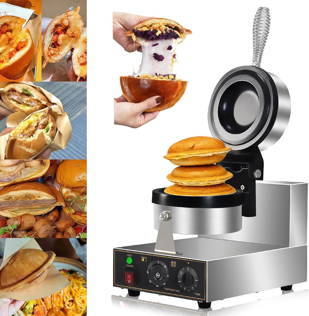 Electric Press Sealed Burger Machine, Commercial Hamburger Press, Ice Cream Waffle Maker, Non Coated Electric Burger Maker, Adjustable Temperature 50-300 Non-Stick Pan (One Size)