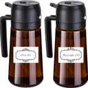 (2-Piece) Olive Oil Dispenser and Oil Sprayer for Cooking with Labels, 16oz/470ml Glass Oil Bottle Coated Brown, 2 in 1 Olive Oil Dispenser Bottle for Kitchen, Oil Mister for Air Fryer, Salad, Frying