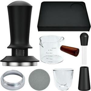 7 Pcs 53mm Espresso Accessories Kit, Spring Loaded Calibrated Tamper, WDT Tool, Coffee Measuring & Espresso Cup and Tamper Mat, Puck Screenr & Dosing Funnel, Fit 54mm Espresso Machine Accessories