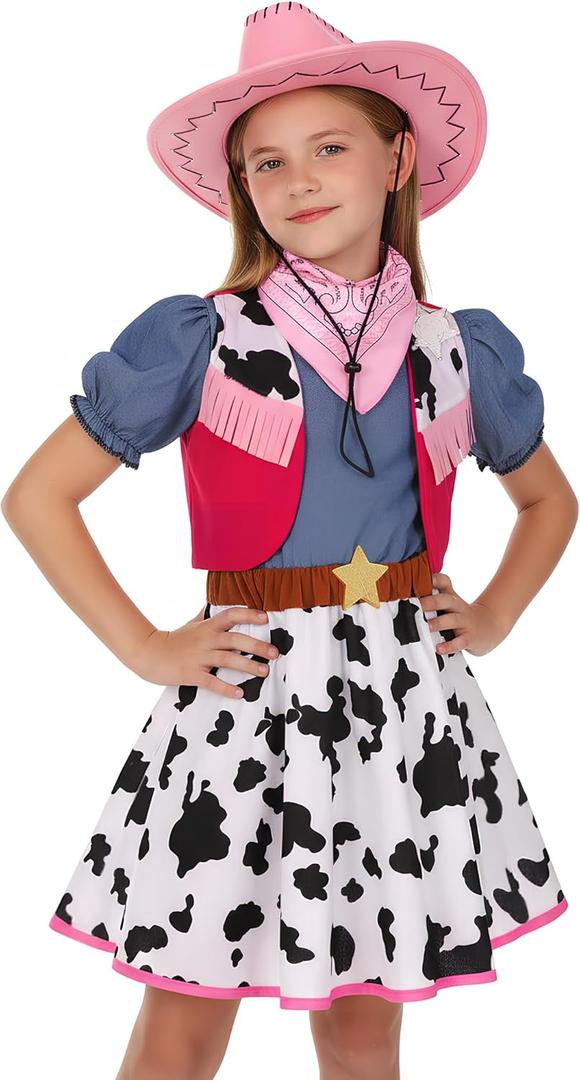 Doxrmuru Cowgirl Costume for Girls Halloween Western Rodeo Dress Up Outfit with Cowgirl Hat 3-10 Years