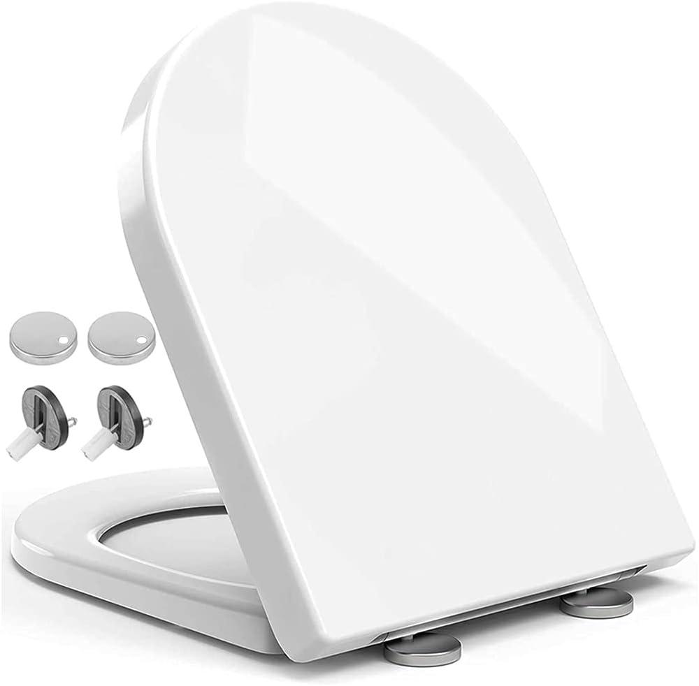 Toilet Seat D Shape with Slow Soft Close Features and Adjustable Hinge, Strong and Robust PP Material Quick Release Toilet Lid, GD-D017 White