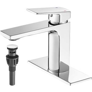 Chrome Bathroom Faucets 1 Hole Single Handle Bathroom Vanity Sink Faucet with Pop-up Drain and Faucet Supply Lines Rv Lavatory Vessel Faucet Basin Mixer Tap