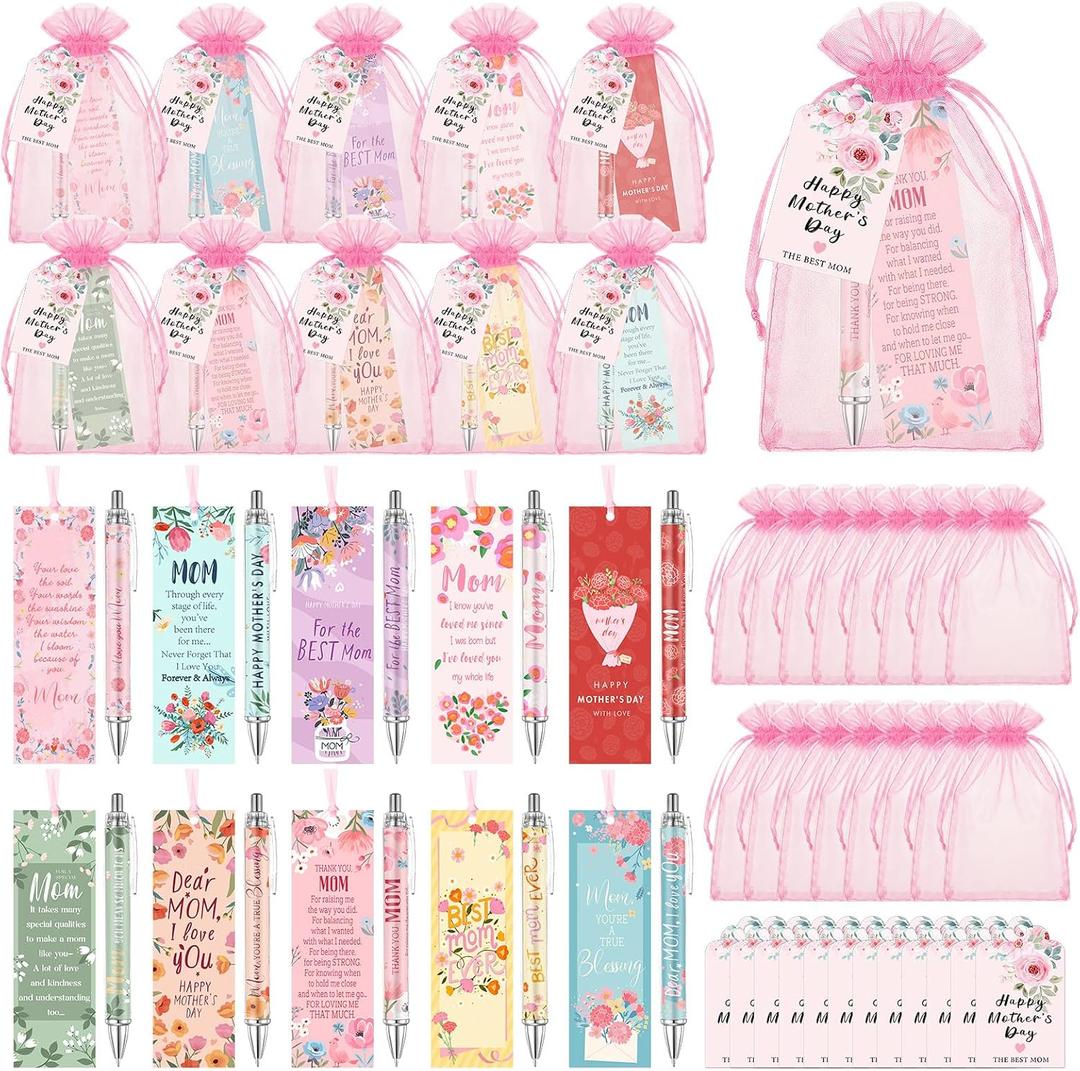 Eaasty 30 Sets Mother's Day Appreciation Gifts Set Mom Pen and Bookmark for Mothers Party Favors Cute Mom Ballpoint Pen Bulk Thank You Gift Ideas for Women Birthday Accessories Office Souvenirs