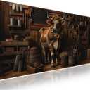 Wknoon. Extra Large Gaming Mouse Pad (31.5" x 11.8") with Durable Stitched Edges  Cow with Sunflowers Rustic American Farmhouse Barn Themed and Grunge Old Glory, Anti-Slip Base Extended XXL Desk Mat