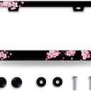Cherry Blossoms License Plate Frame Beautiful Pink Flowers License Plate Frames Funny for Car Decorative Parts Stainless Stee License Plate for Standard Us Canada License Plate Holder 12x6 Inch