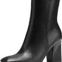 mysoft Women's Ankle Boots Square Toe Side Zipper GoGo Boots Chunky Block Heel Mid Calf Low Heeled Short Booties (9.5, Black Pu)