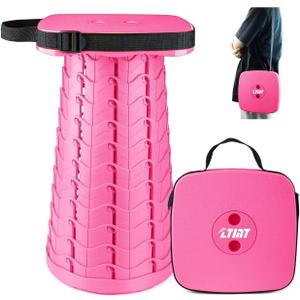 Upgraded Square Folding Stool, Max Load Capacity 485lbs, Portable Collapsible Seat, Telescoping Foldable Stool for Camping,Fishing,Hiking,Travel, Pink