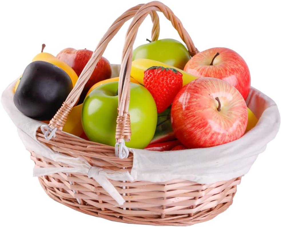 Vintiquewise Natural Wicker Picnic Basket with Handle  Multi-Purpose Willow Basket for Garden and Home Decor  Handcrafted Decorative Wicker Storage Basket for Gifts, Food, or Home Organization (White)