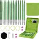 Hobekoee Interchangeable Circular Knitting Needles Set,8 Pairs Birch Wood Interchangeable Knitting Needles Set 3.5mm-6.5mm with Cables, Accessories and Case (Green)