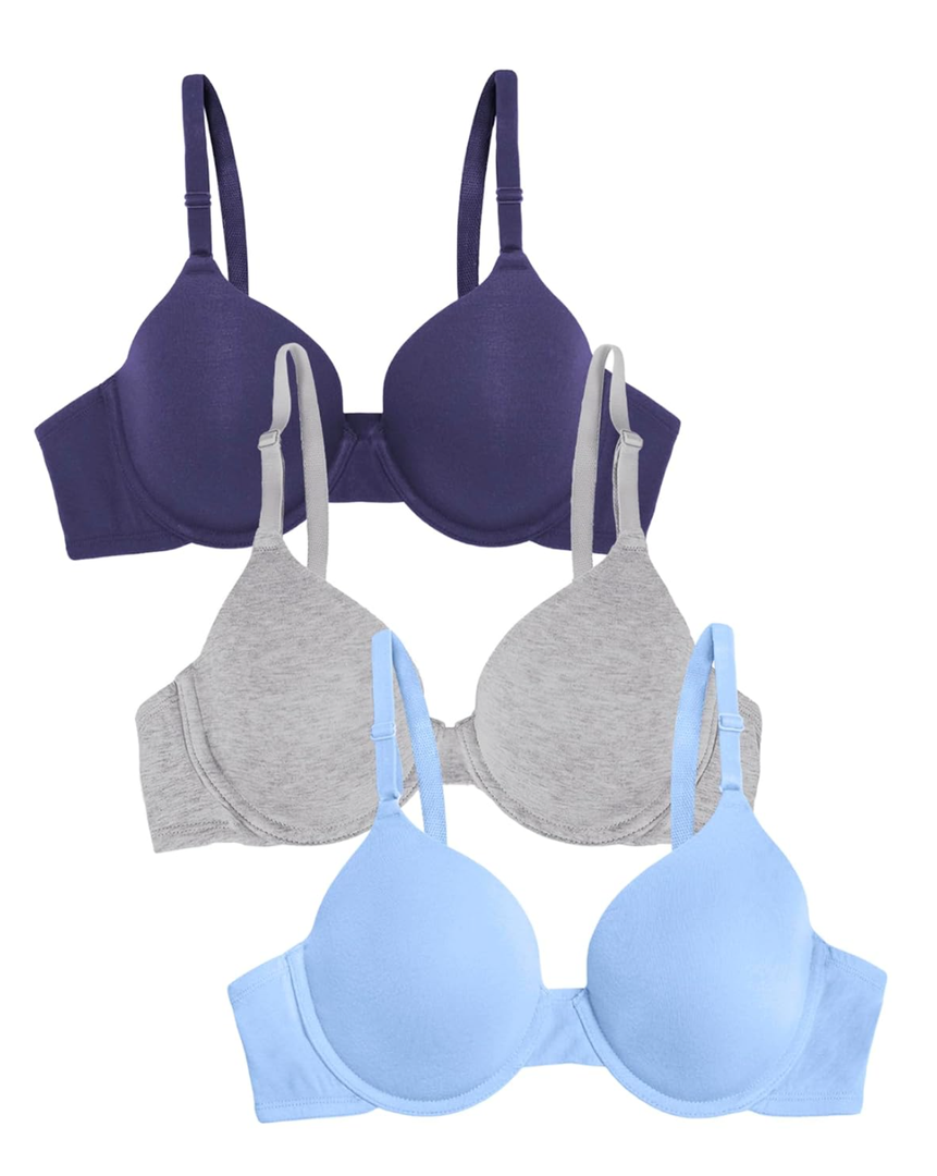 Fruit of the Loom Women's Smooth Cotton T-Shirt Bra Pack - Ultra-Soft, Flexible, and Invisible Under Tees 36C