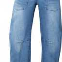 EVALESS Womens Baggy Barrel Jeans High Waisted Wide Leg Boyfriend Denim Ankle Pants (6, Ashleigh Blue)
