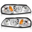 KarSpareHub Headlights Assembly with Bulbs for 2000-2005 Chevy Impala Headlamp Replacement Chrome Housing Amber Reflector Driver & Passenger Side