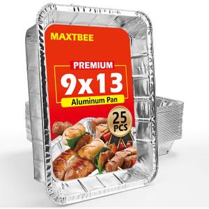 Aluminum Pans Foil Pans, 25 Pack 9x13 Disposable Trays Half Size Tin Pans Heavy Duty Foil Trays Food Containers For Cooking, Baking, Roasting, Heating or Steam Table