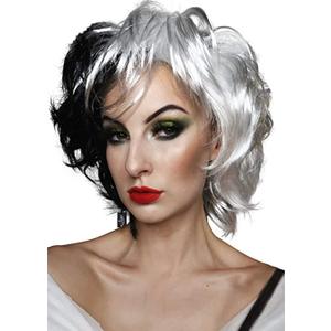 ALLAURA Wigs Cruella Costume Wig Black White Dalmation Cosplay Wigs Fits Women