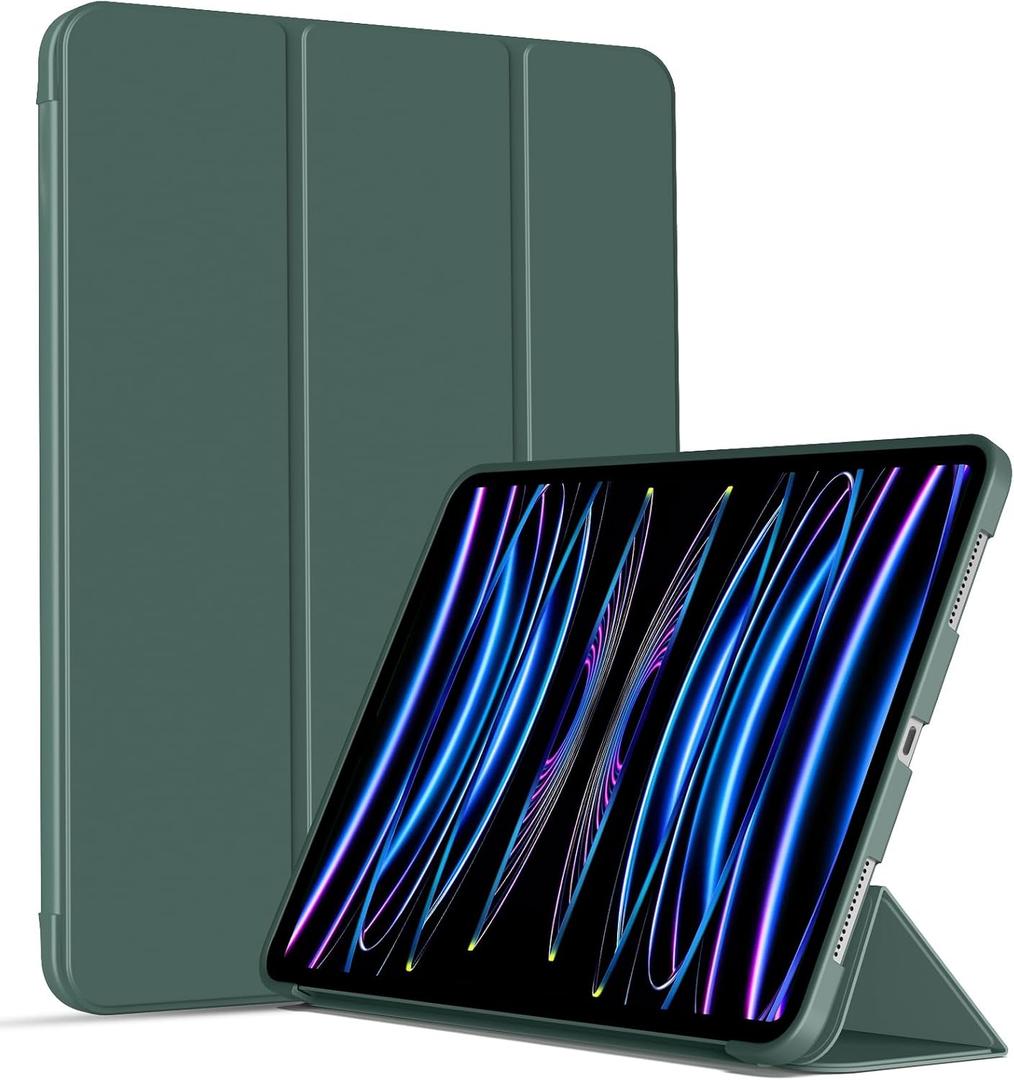 Case for iPad Pro 11 inch 4th/3rd/2nd Generation 2022/2021/2020, Protective Cover with Soft Smooth TPU Back, Auto Wake/Sleep, Support 2nd Gen Pencil Charging (Dark Green)