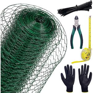 Chicken Wire,16in×40ft Green Chicken Wire Fencing,20 Gauge Chicken Wire Mesh with 1" Fine Mesh,PVC Coated Chicken Wire Fence with 100pcs Zip Ties,Floral Chicken Wire for Garden Fence