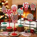 Geelin 10 Pcs Candy Cane Shape Christmas Decorations Wooden Candys Table Centerpiece Sign Decor Xmas Red and Green Tiered Tray for Home Desk Office Party Supplies Decor (Christmas Candy)