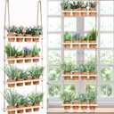 4 Tiered Window Plant Shelves Hanging Herb Planter Indoor Display with 16 Pcs Flower Pots Wood Window Plant Hanger for Grow Herbs Succulents Microgreens Seedling Organization