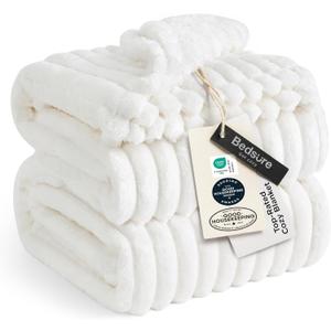 Bedsure Soft Cozy King Size Fleece Blankets for Bed Off White 108"x90"