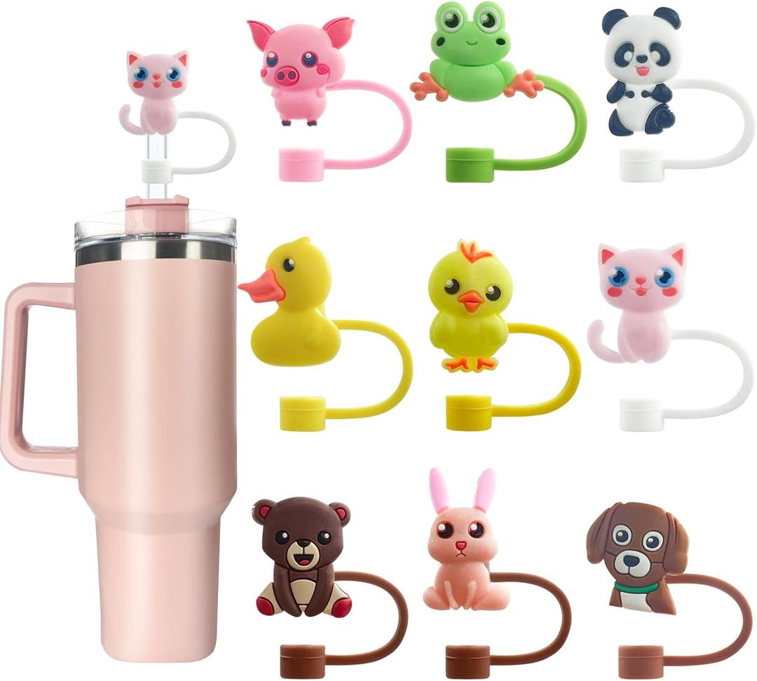 Velaco 9 PCS 0.4in/10mm Diameter Silicone Straw Covers Compatible with Stanley 20 30&40 Oz Cup, Straw Toppers for Stanley 40 Oz Tumbler with Handle, Dust-Proof Straw Caps for Water Bottle