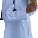 LYANER Women's Casual Shirt Dress Collar V Neck Button Down Loose Long Sleeve Mini Dresses (Blue, XL)
