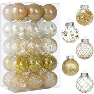 Clear Christmas Ball Ornaments, 30ct 2.36" Gold Shatterproof Xmas Ball Decorations Set Decorative Hanging Ornaments for Christmas Tree Home Office Decor Gift for Christmas Party Wedding