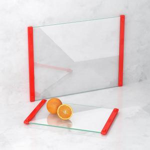 2PCS Glass Cutting Board with Silicone Grip, 80% Stronger Shatter Resistance and Slip Resistance,No Scratches/MicroplasticFree,Dishwasher Safe, Non Toxic Chopping Board for Kitchen (Red)