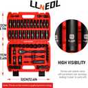 LLNEDL 3/8" Drive Impact Socket Set 95Pcs, Spark Plug Socket (5/8", 13/16"), 6 Point Metric & SAE from 5/16"- 3/4", 8-22mm, CR-V Deep & Shallow Kit with Quick Release Ratchet (72-Tooth) for Home & DIY