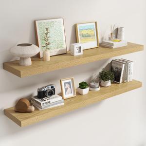 Dreamland 55 Inch Floating Shelves for Wall,8 Inch Deep Floating Shelves,55" W x 8" D Wall Shelves for Bedroom,Living Room, Kitchen,Bathroom,Oak Color,Set of 2